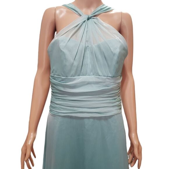 Belsoie Twisted Halter Tiffany Chiffon Gown Size 12 - Picture 3 of 16